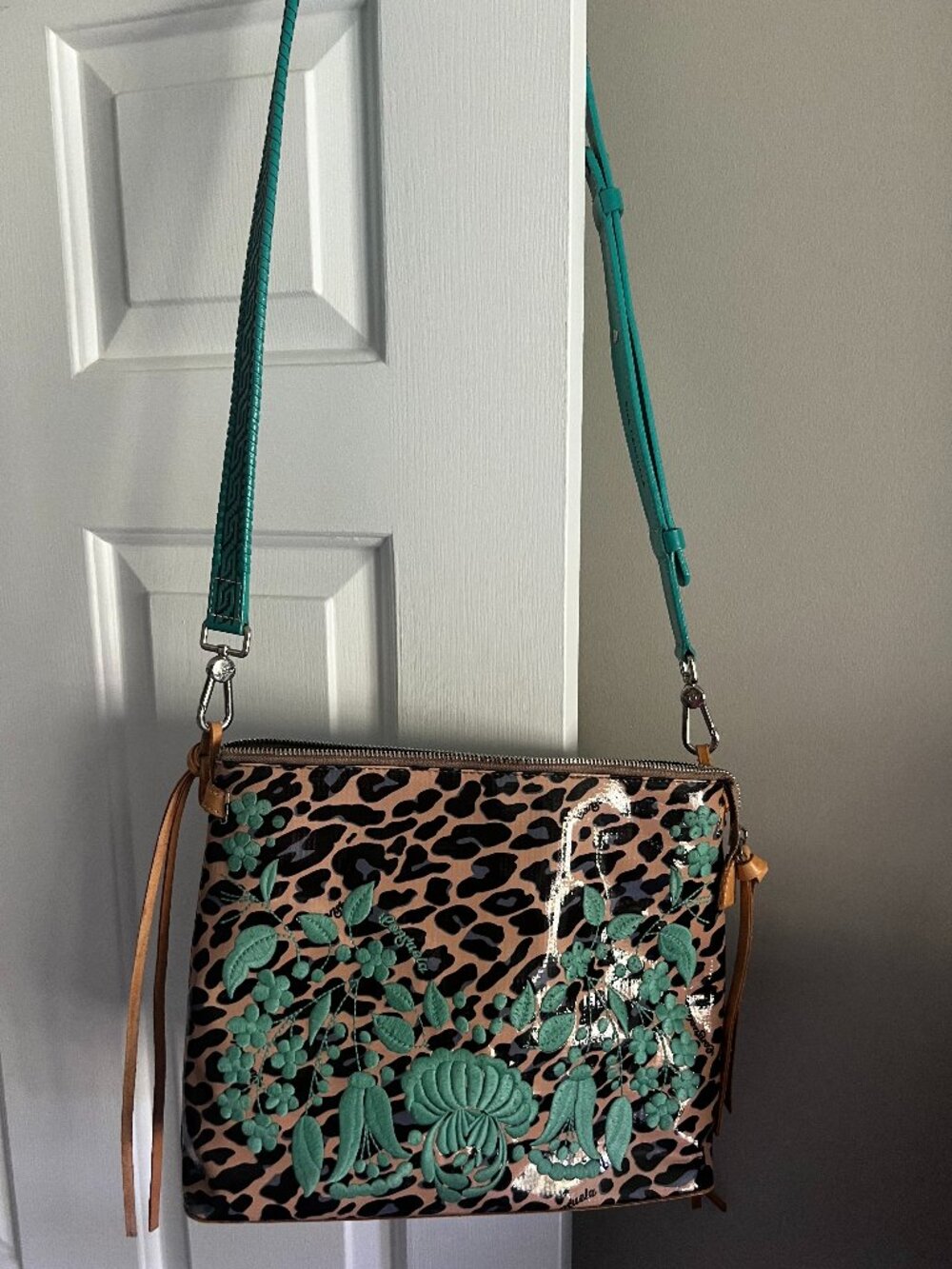 Consuela Leopard print turquoise embroidery